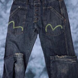 Evisu Dark Blue Jeans with Green Details
